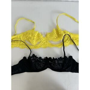 PAIR 2 Savage Fenty Bombshell‎ Broderie Unlined Lace Balconette Bra Yellow 32D